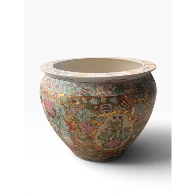 Late 20th Century 20th Century Chinese Famille Rose Porcelain Fishbowl Planter With Figural Scenes For Sale - Image 5 of 14