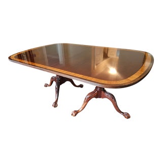 Ethan Allen 18th Century Mahogany Dining Room Table Banded Chippendale Ball Claw For Sale