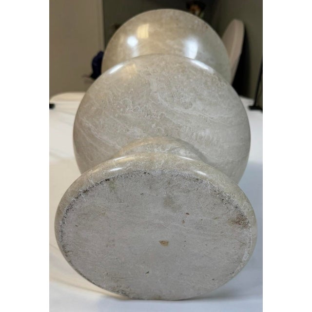 Stone Large 20-Inch Hand-Carved Solid Alabaster Neoclassical Pedestal Urn Vase For Sale - Image 7 of 7