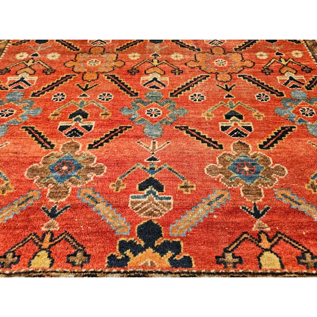 Vintage Persian Malayer Area Rug, Hand-Knotted Wool, Geometric Pattern, 4x6, Red & Blue For Sale - Image 11 of 14