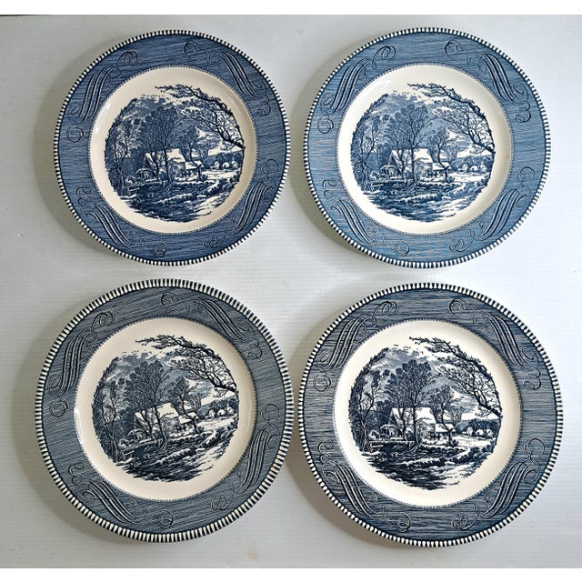 Mid 20th Century Mid 20th Century Currier & Ives Royal Usa Dinner Plates the Old Grist Mill Set of 8 For Sale - Image 5 of 12