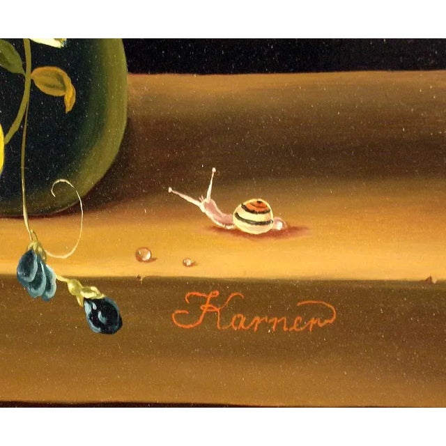 Textile Othmer Karner "Flowers" Realistic Floral Vase Bouquet Framed Original Oil Painting Signed For Sale - Image 7 of 8