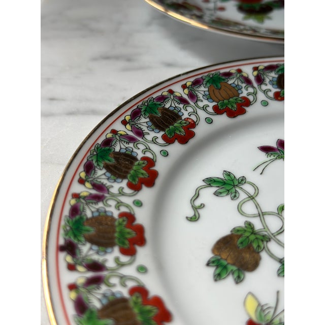 White Rare Vintage Jingdezhen Famille Rose "Pineapple & Butterfly" Porcelain Teacup Trio Set - 6 Pieces For Sale - Image 8 of 12
