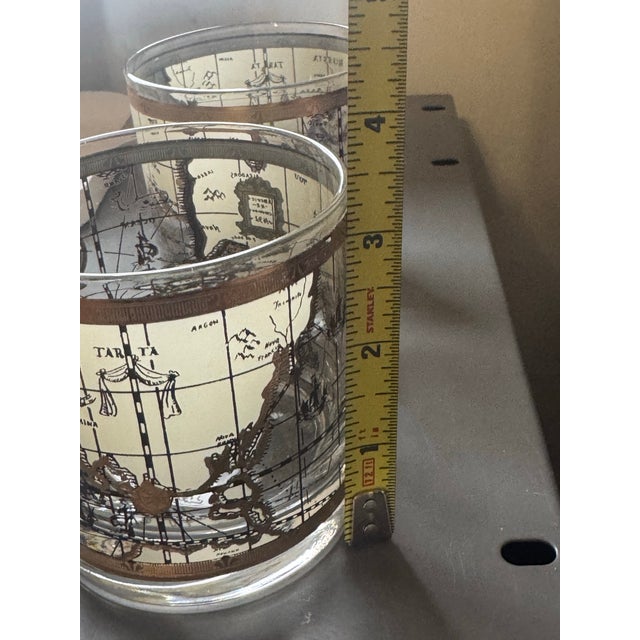 1960s Cera 22k Gold Old World Map Lowball Glasses - Set of 6 For Sale - Image 10 of 11