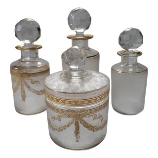 Antique French Gilt Crystal Vanity Set by Cristalleries De Saint Louis, 1890s, Set of 4 For Sale