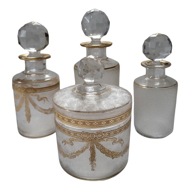 Antique French Gilt Crystal Vanity Set by Cristalleries De Saint Louis, 1890s, Set of 4 For Sale