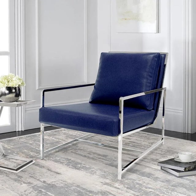 Navy Blue Pasargad Home Luxe Collection Navy Leather Chair For Sale - Image 8 of 9