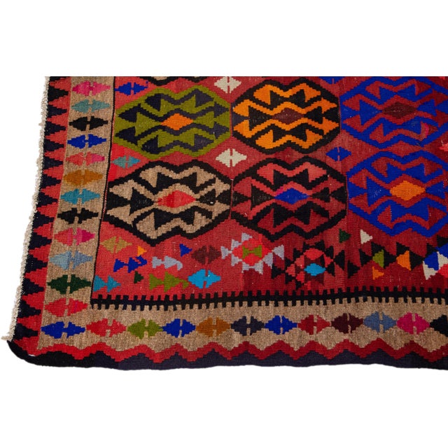 1960s Vintage Turkish Kilim Multicolor Handmade Tribal Wool Rug For Sale - Image 4 of 10