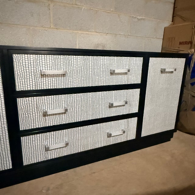 Wood Kindel Embossed Leather Credenza For Sale - Image 7 of 11