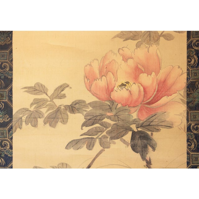 "Peony Flower and Butterflies" by Kawabata Gyokusho, Meiji Era Japanese Silk Scroll Painting For Sale In Dallas - Image 6 of 16