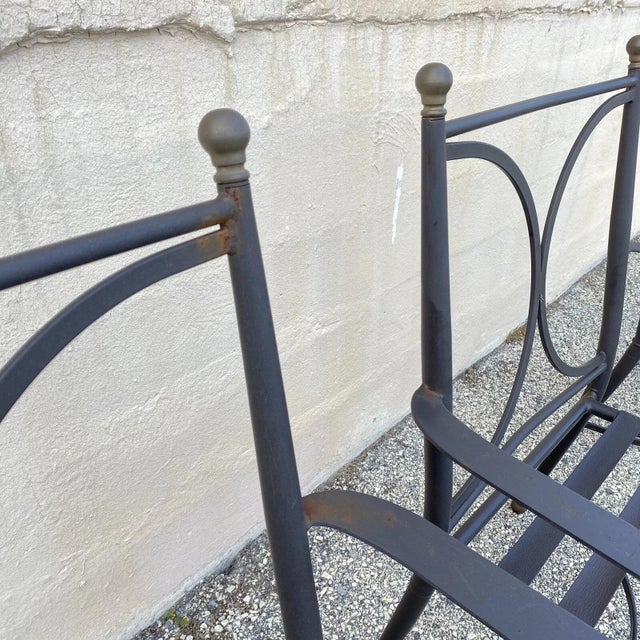 Brown Late 20th Century Neoclassical Regency Aluminum & Steel Metal Outdoor Patio Arm Chair - Set of 4 For Sale - Image 8 of 12