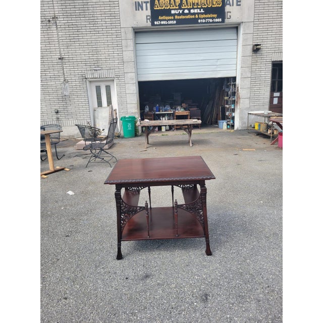 Wood Great 19th Century English Mahogany Detail Carved Center Table. For Sale - Image 7 of 16