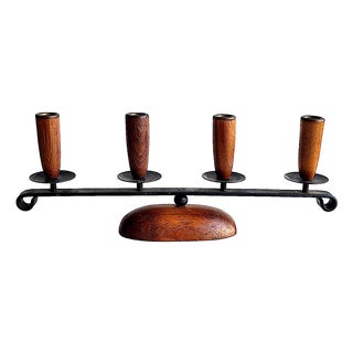 1980s Lüthje Danish Teak Wood Candelabra For Sale