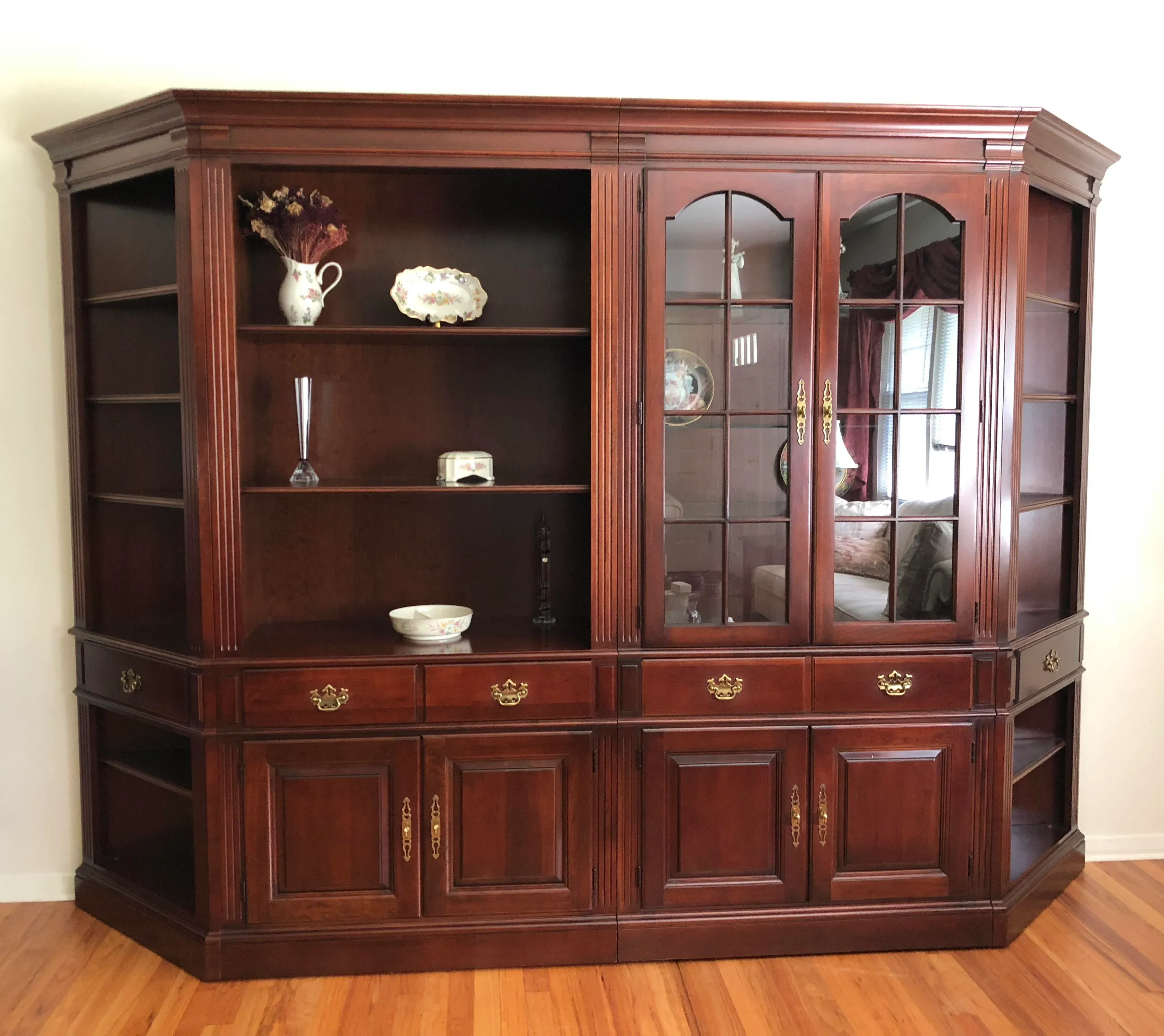 Vintage Pennsylvania House Cherry Wood Display Cabinet - 4 Pieces