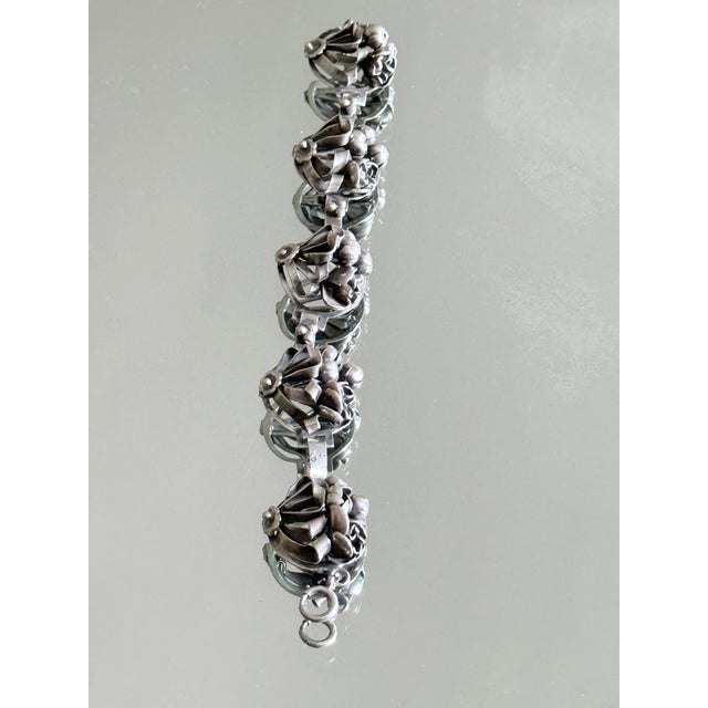 Metal 1940s Sterling Silver Floral Panel Bracelet With Repoussé Botanical Design For Sale - Image 7 of 11