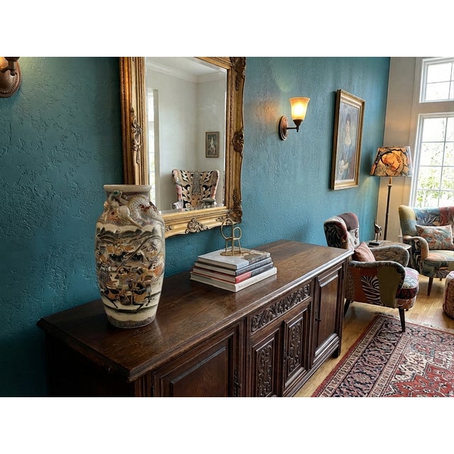 Elevate your collection or gallery space with a magnificent antique Japanese Satsuma ceramic vase jar, expertly...