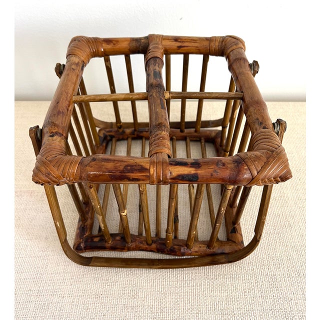 Tortoise Burnt Bamboo Rattan Wine Bottle Holder | Chairish