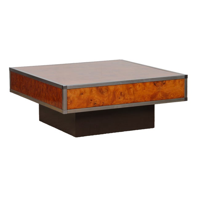 Square Coffee Table in Burl Wood, 1980s For Sale