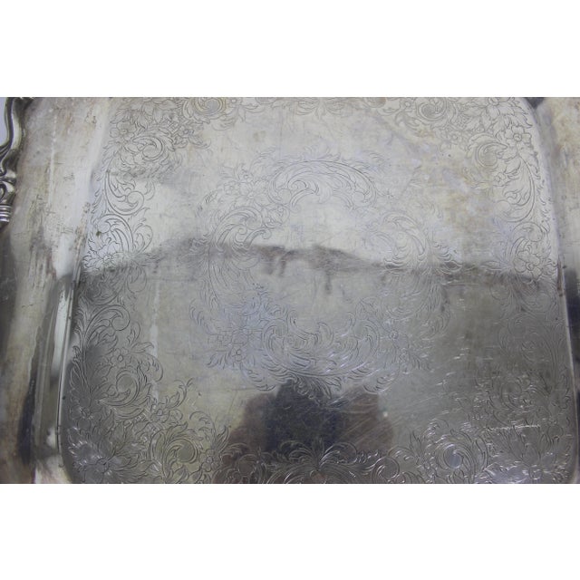 Metal Large Vintage Square Silver Plated Bar Tray For Sale - Image 7 of 8