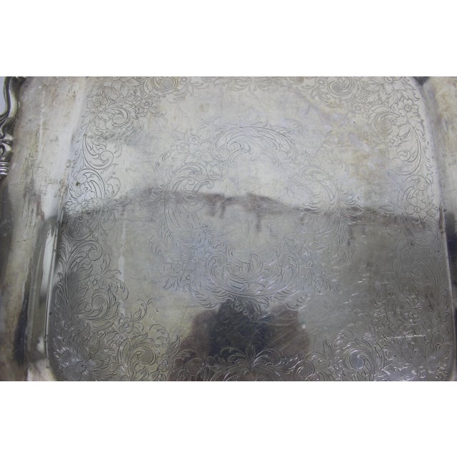Metal Vintage Square Silver Plated Bar Tray For Sale - Image 7 of 8