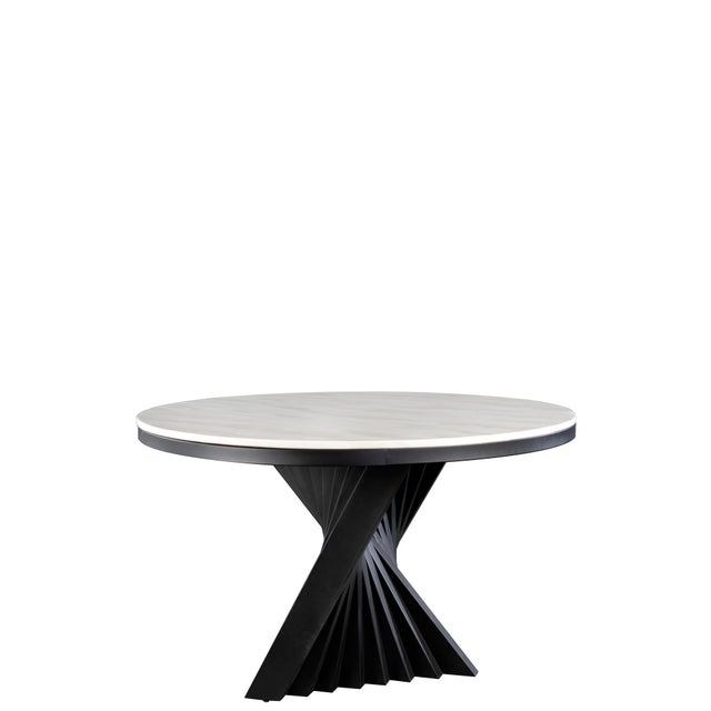 Black Conan Round Marble Top Black Dining Table Set for 6 with Black and White Chairs For Sale - Image 8 of 9