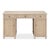 Repeated vertical grooves give the writing desk its restrained rhythm. Vertical reeding runs the length of every drawer...