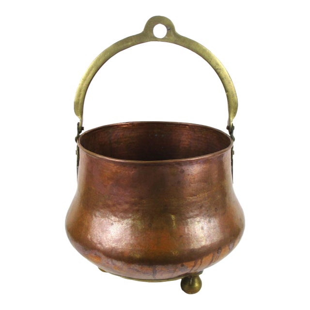 Antique Copper Cauldron Pot For Sale