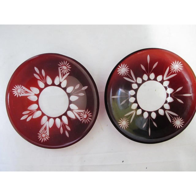 Vintage Bohemian Glass Ruby Red Daisy Flower Crystal 6 3/4" Dessert Plate Set For Sale In Portland, OR - Image 6 of 6