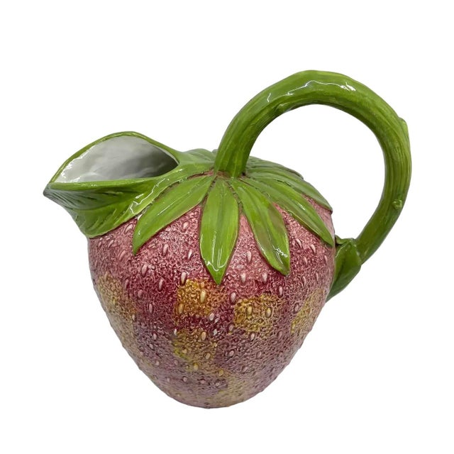 Pink 1970s Vintage Hand Painted Bassano Strawberry Pitcher For Sale - Image 8 of 9