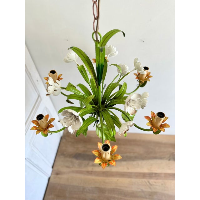 Vintage Floral Tole Chandelier, 1970 For Sale - Image 10 of 18