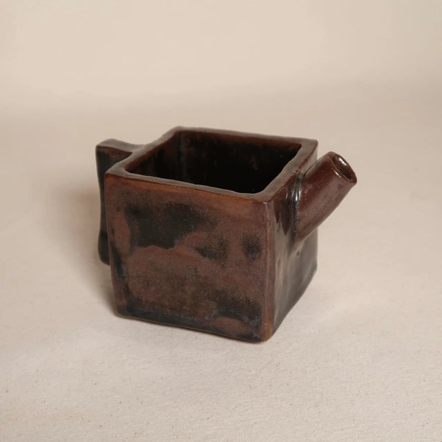Handmade Studio Pottery Square Vessel With Pour Spout & Handle, Abstract Brutalist Form For Sale In Tulsa - Image 6 of 13