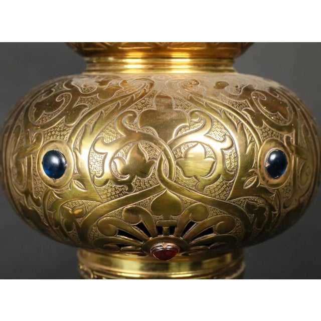 Metal Jeweled and Etched Brass Moroccan Pendant Light For Sale - Image 7 of 12