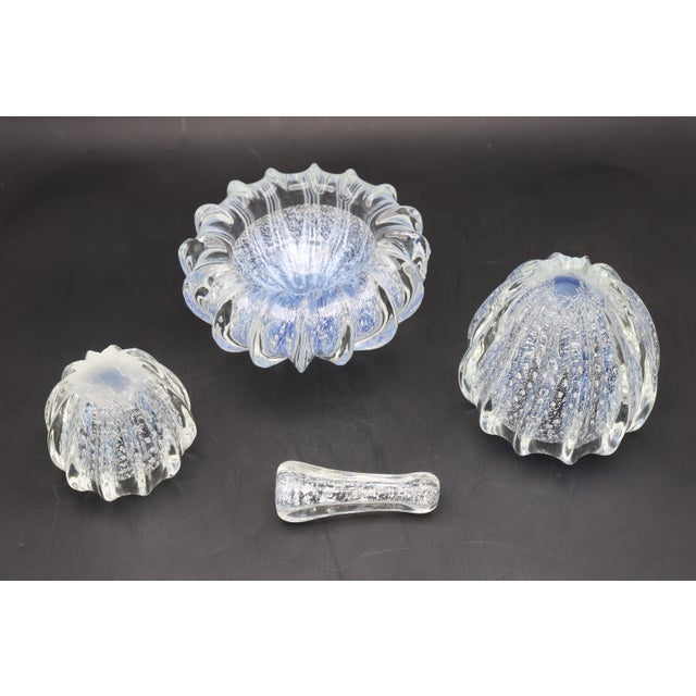 Set of 3 Blue Ercole Barovier "Bullicante" Murano Glass Vase for Barovier & Toso For Sale - Image 9 of 13