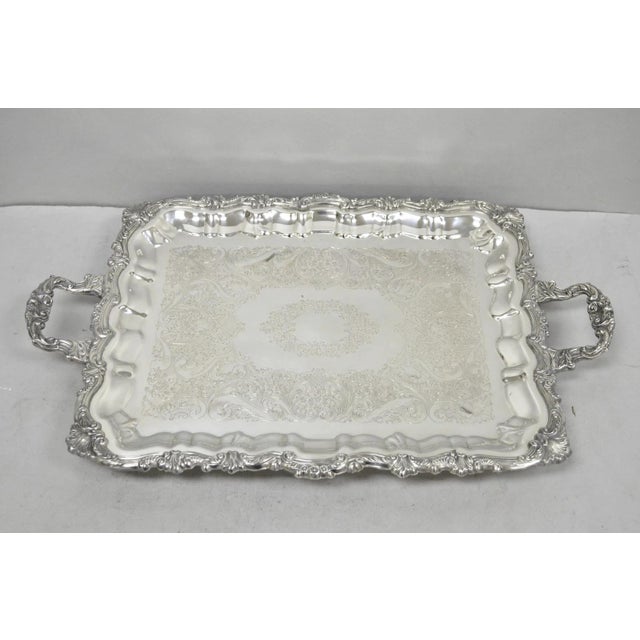 Metal Vintage English Victorian Silver Plated Twin Handle Bar Serving Platter Tray For Sale - Image 7 of 8