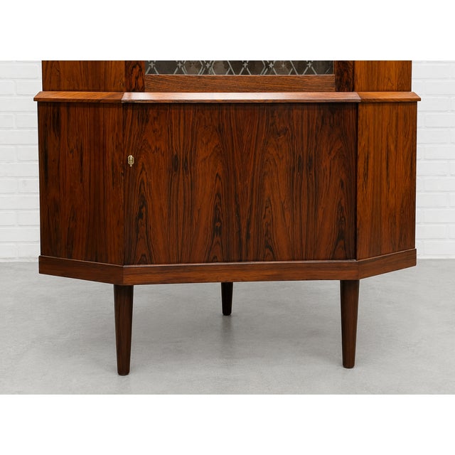 Brown Mid Century Modern Teak Corner China or Liquor Cabinet, Made in Denmark. C. 1960's For Sale - Image 8 of 14