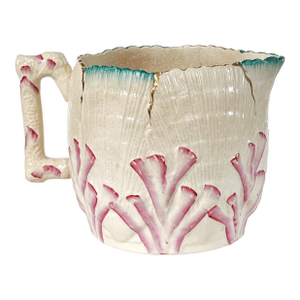 Antique 19th C Majolica Shells & Seaweed Pitcher Cream, Large 7 1/4" Tall C1880