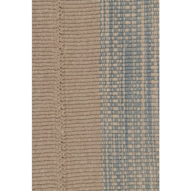 Rug & Kilim’s Contemporary Kilim, Beige and Blue Textural Stripes For Sale In New York - Image 6 of 10