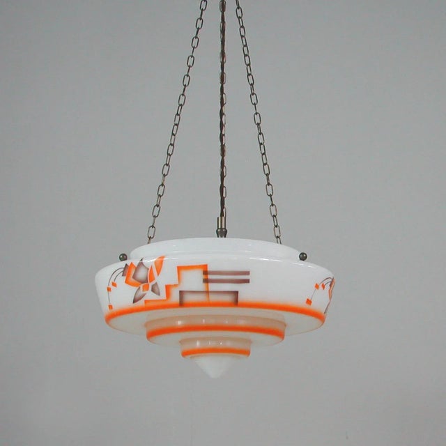 German Art Deco Pendant Lamp in Enameled Glass and Brass, 1930s For Sale - Image 4 of 18