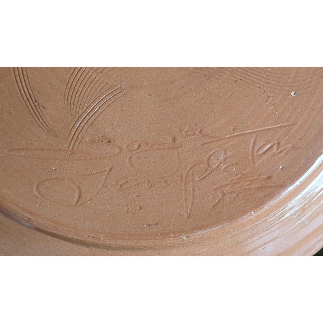 Terra Cotta Vintage Original Studio Pottery Postmodern Southwestern Decorative Plate Signed For Sale - Image 8 of 11
