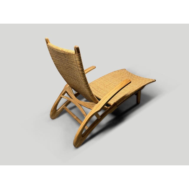 Andrianna Shamaris Teak Wood and Woven Grass Chaise For Sale - Image 4 of 6
