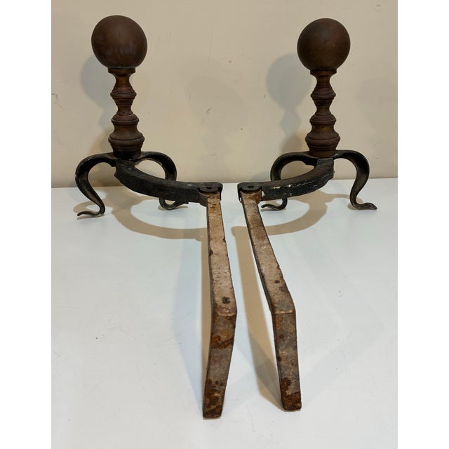 Antique Brass Cannonball Fireplace Andirons For Sale - Image 11 of 11