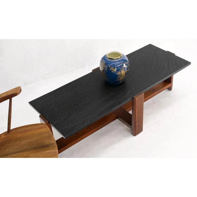 Solid Walnut & Slate Rectangular Mid-Century Modern Coffee Table For Sale - Image 6 of 12