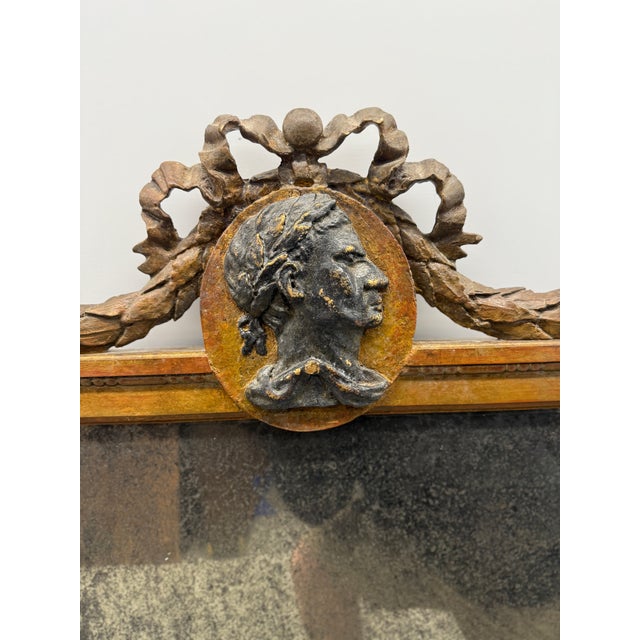 French French Louis XVI Neoclassical-Style Carved Mirror With Classical Profile Medallion For Sale - Image 3 of 7