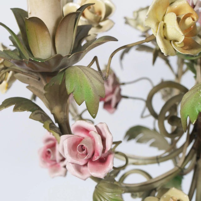 Antique Art Nouveau Italian Iron and Ceramic Ceiling Lamp For Sale - Image 5 of 10