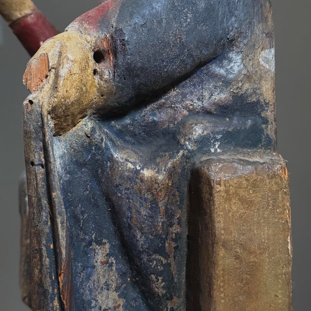 Antique Large 19th C. Spanish Folk Art Polychrome Virgin Mary Santos Sculpture For Sale - Image 9 of 12