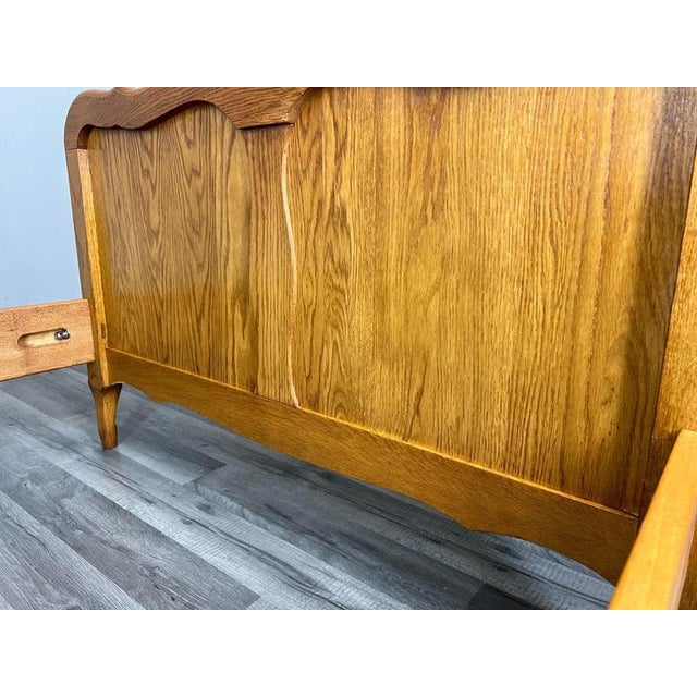 Vintage French Louis XVI Style Oak Single Bed Frame with Carved Headboard For Sale - Image 10 of 13