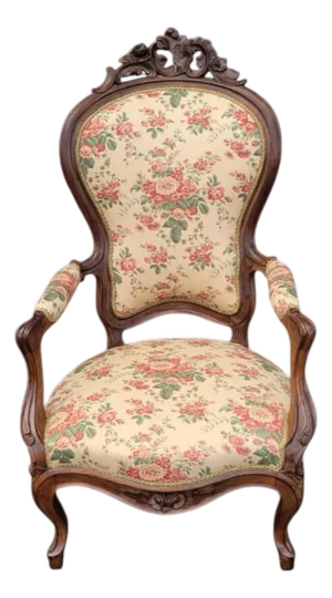 19th Century Victorian Carved Walnut Side Chair Antique Upholstered Floral Armchair