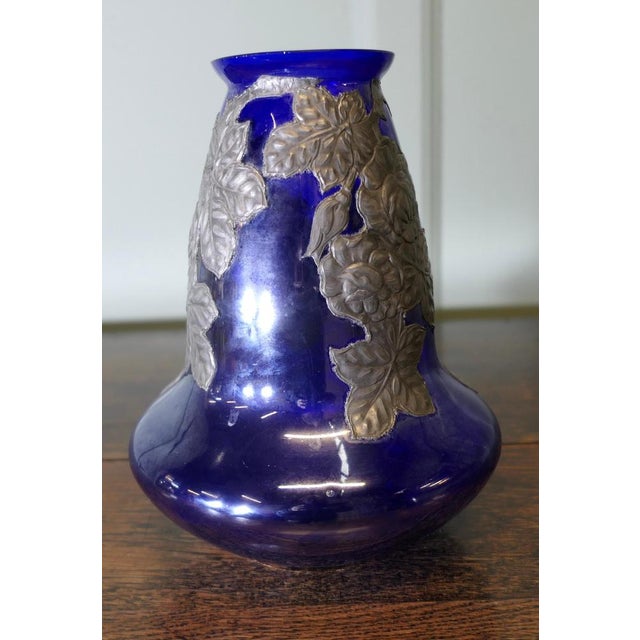 1900 - 1909 Art Nouveau Cobalt Blue Vase with Pewter Overlay, 1900s For Sale - Image 5 of 7