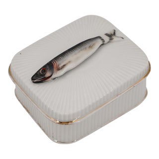 Antique 1800s Austrian Hand Painted Porcelain Lidded Sardine Box For Sale