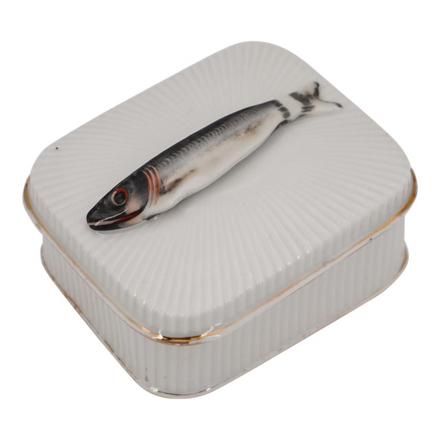Antique 1800s Austrian Hand Painted Porcelain Lidded Sardine Box For Sale